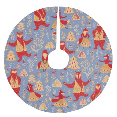 Dancing Bears Foxes Magical Forest Brushed Polyester Tree Skirt