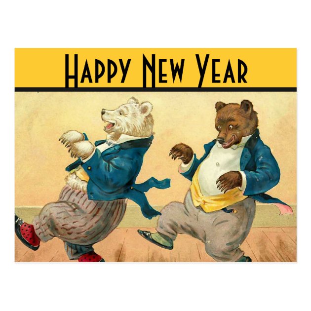 Dancing Bears New Years Wishes Postcard