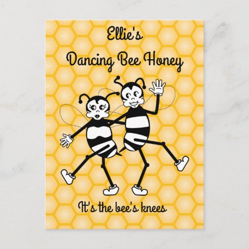 Dancing bee honey promotional postcard