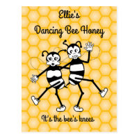 Dancing bee honey promotional postcard