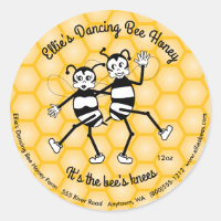 Dancing bee honey round jar label