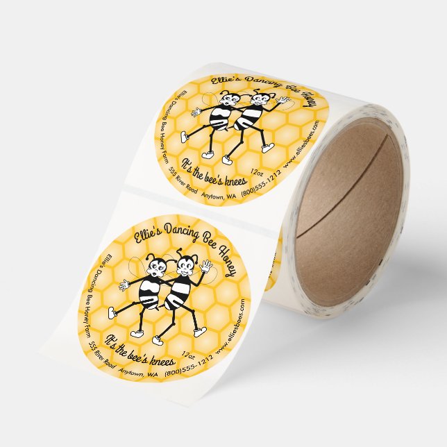 Dancing bee honey round jar label roll (Roll)