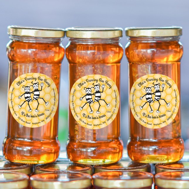 Dancing bee honey round jar label small (Creator Uploaded)