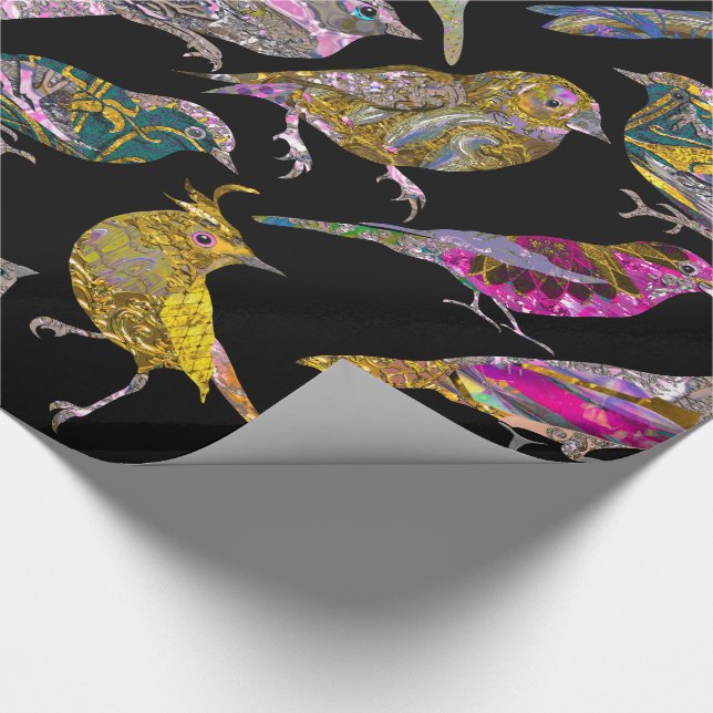 Dancing Birds at knight Pattern Glossy Wrapping Paper (Corner)
