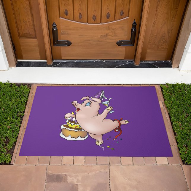 Dancing Birthday Party Pig with Cake and Cocktail Doormat (Creator Uploaded)