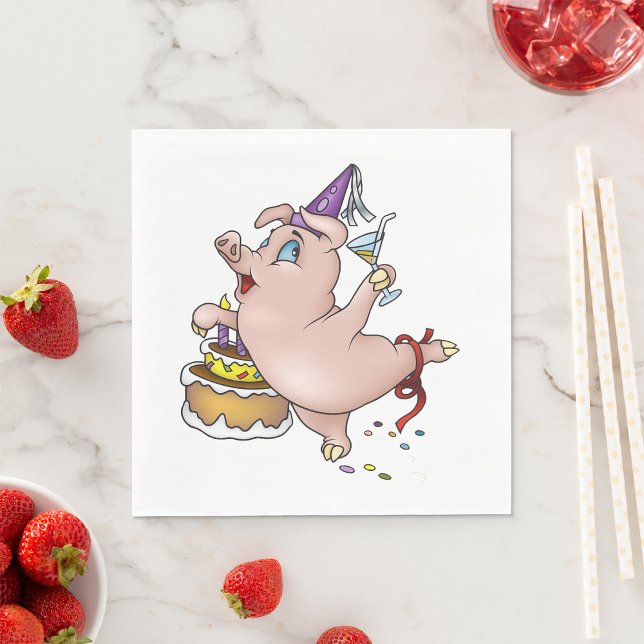 Dancing Birthday Party Pig with Cake and Cocktail Napkins (Creator Uploaded)