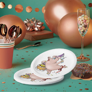 Dancing Birthday Party Pig with Cake and Cocktail Paper Plates