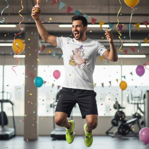Dancing Birthday Party Pig with Cake and Cocktail T-Shirt