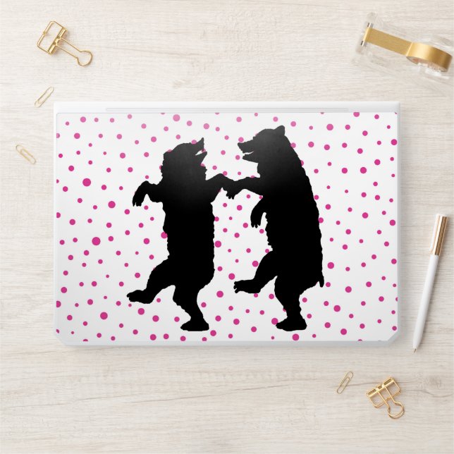 Dancing Black Silhouette Bears Bright Pink Dots HP Laptop Skin (Desk)