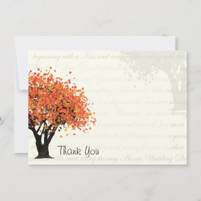Dancing Blooms Autumn Tree Thank You Flat Card (Front)
