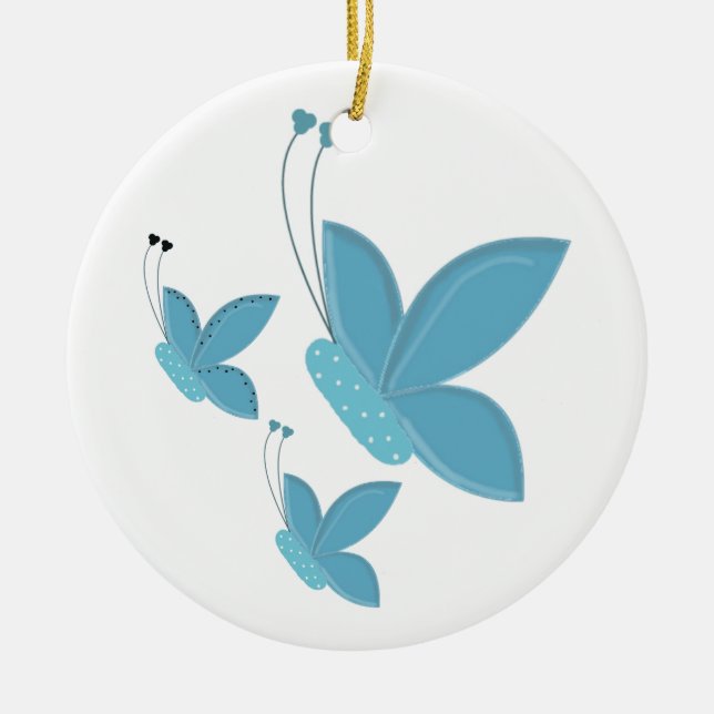 Dancing Blue Butterflies Ceramic Ornament (Front)