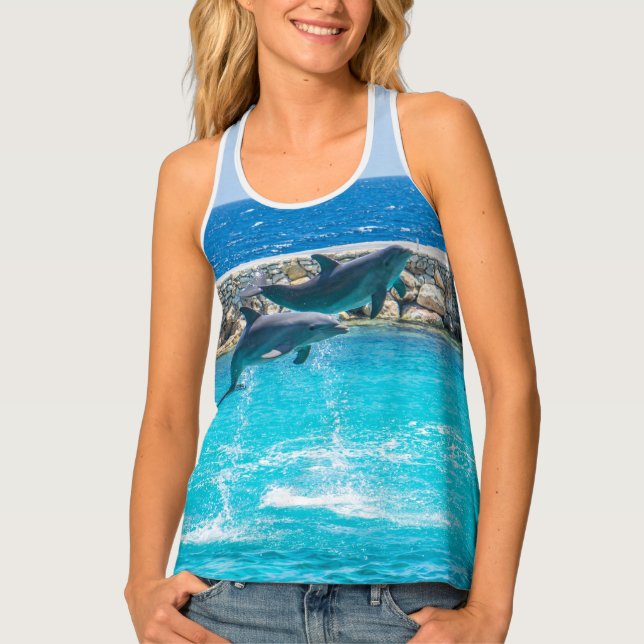 Dancing Blue Dolphins Photography Print Tank Top (Front)