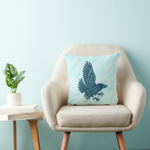 Dancing Blue Raven Throw Pillow