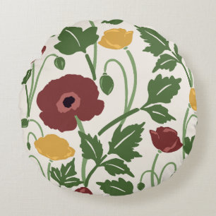 Dancing Botanicals Deep Burgundy Harvest Gold Round Pillow