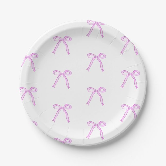 Dancing Bows Paper Plate in Party Pink (Front)