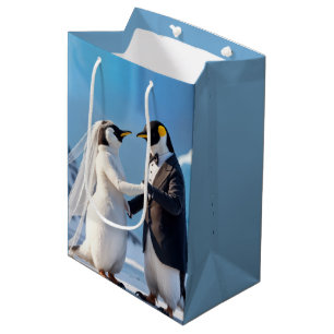Dancing Bride and Groom Penguins Medium Gift Bag