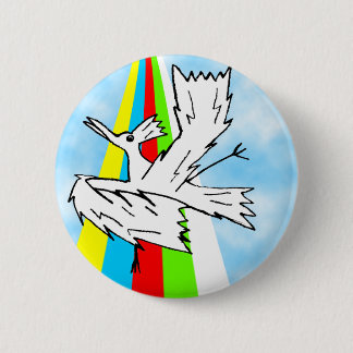 Dancing Brolly Bird on a Rainbow Pinback Button