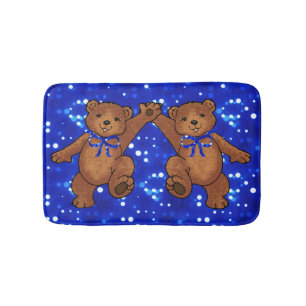Dancing Brown Teddy Bears and Blue Lights Bathroom Mat
