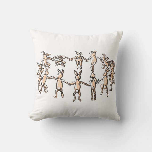 dancing bunnies, dancing rabbits pillow (Front)