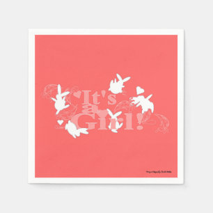 Dancing Bunnies It's a Girl! Pink Baby Shower Napkins