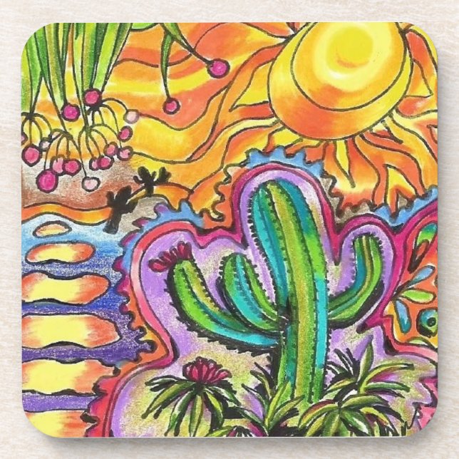 Dancing Cactus Beverage Coaster (Front)
