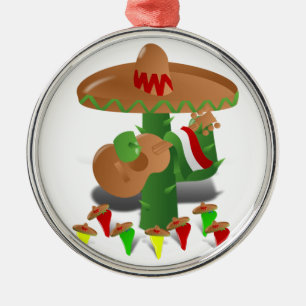 Dancing Cactus with Guitar Fiesta Metal Ornament