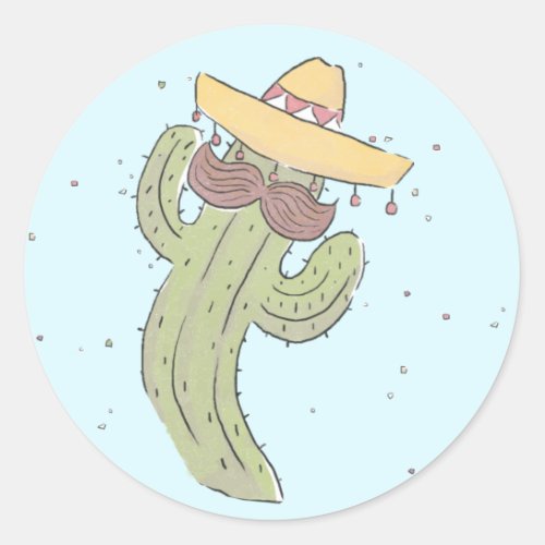 Dancing Cactus with Mustache in Sombrero Classic Round Sticker