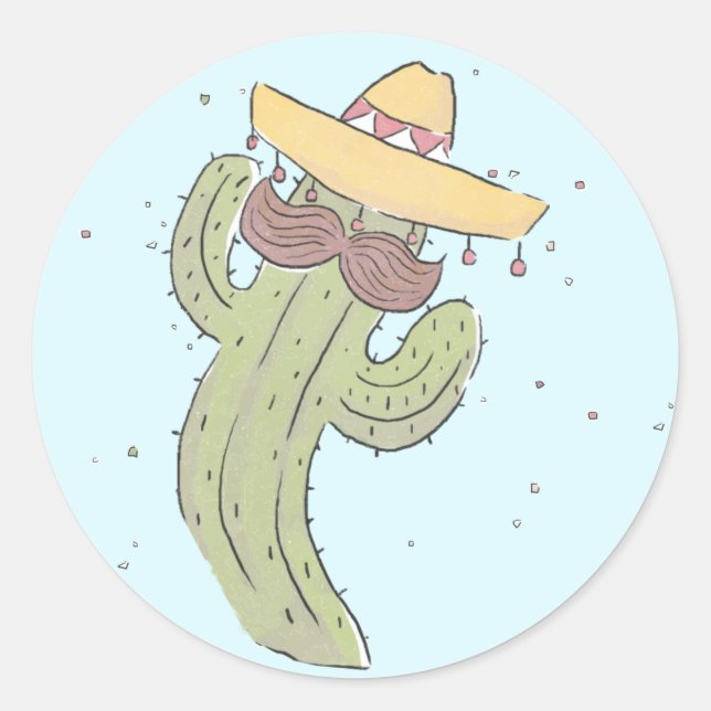 Dancing Cactus with Mustache in Sombrero Classic Round Sticker (Front)
