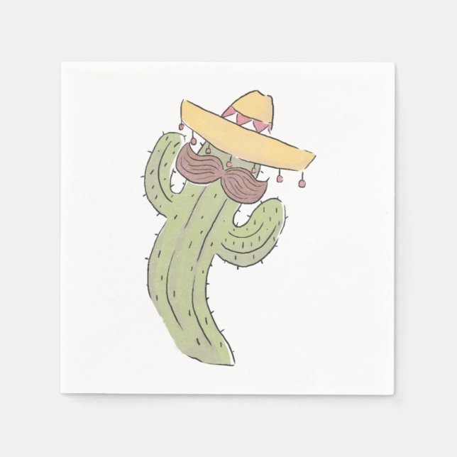 Dancing Cactus with Mustache in Sombrero Napkins (Front)