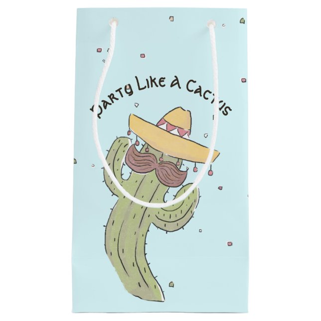 Dancing Cactus with Mustache in Sombrero Small Gift Bag (Front)