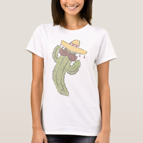 Dancing Cactus with Mustache in Sombrero T_Shirt