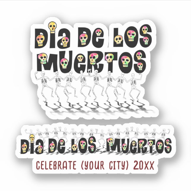 Dancing Calaveras Dia De Los Muertos Sticker (Front)