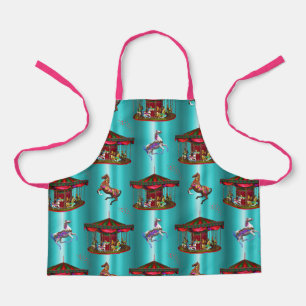 Dancing Carousel Horses Aqua Apron