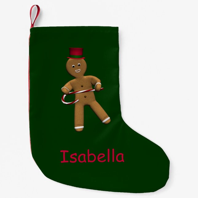 Dancing Cartoon Gingerbread Man Small Christmas Stocking (Front)