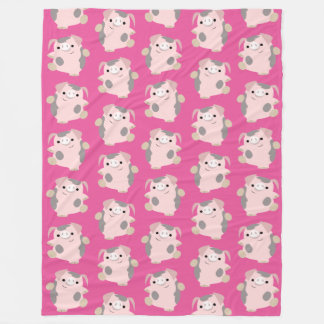 Dancing Cartoon Pig repeat Pattern Fleece Blanket