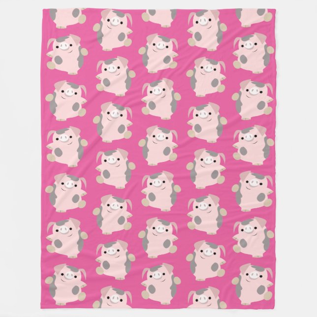 Dancing Cartoon Pig repeat Pattern Fleece Blanket (Front)