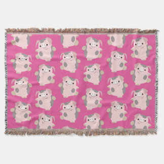Dancing Cartoon Pig Repeat Pattern Throw Blanket