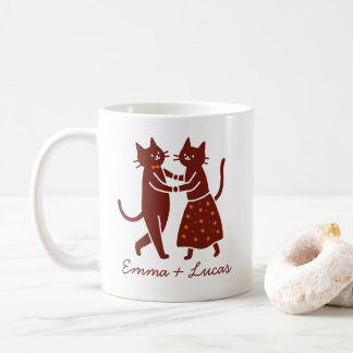 Dancing Cat Couple, Cute Wedding custom name Coffee Mug