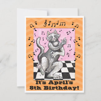 Dancing Cat Cute Birthday Invitation Card