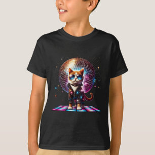 Dancing Cat Disco Ball Kitten Kitty Lover Funny Pa T-Shirt