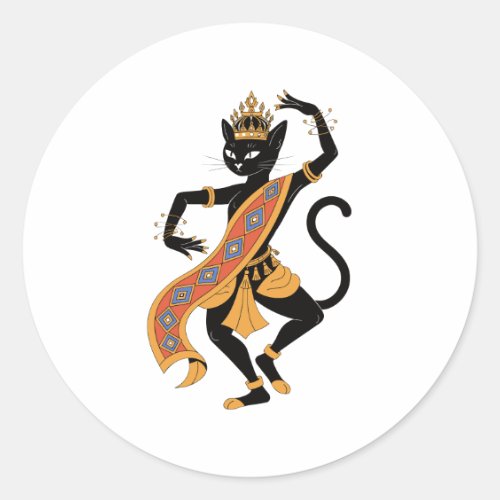 Dancing Cat King Folk Art Sticker