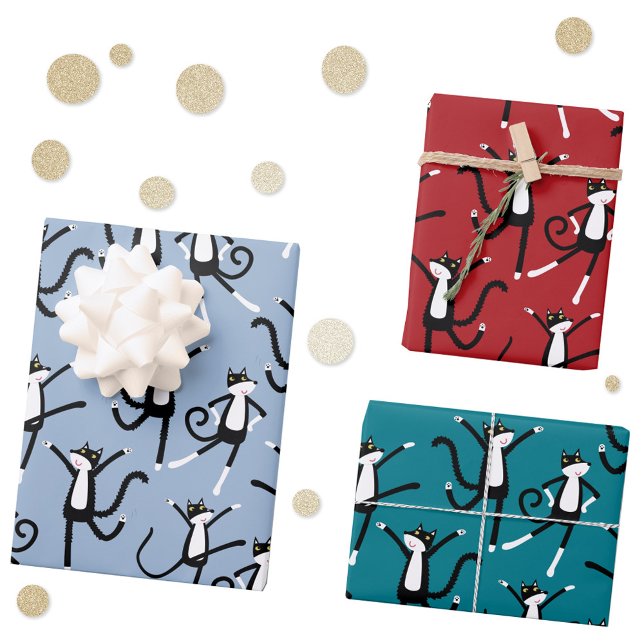 Dancing Cat Pattern Fun  Wrapping Paper Sheets (Fun dancing cat pattern gift wrapping paper )