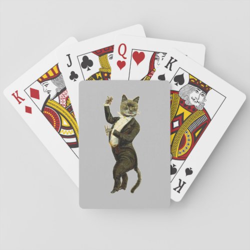 Dancing Cat Tuxedo Vintage Fancy Classic Gray Poker Cards