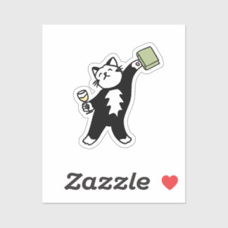 Dancing Cat with Wine & Book Sticker