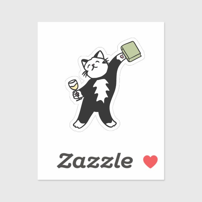 Dancing Cat with Wine & Book Sticker (Sheet)