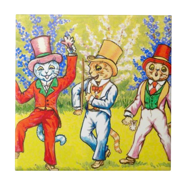 Dancing Cats Ceramic Tile (Front)