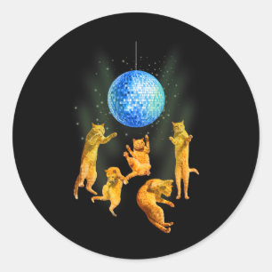 Dancing Cats Disco Ball Kitten Kitty Lover Party A Classic Round Sticker