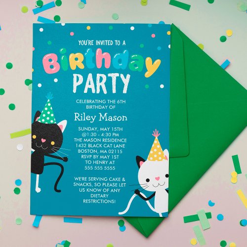 Dancing Cats Kids Birthday Party Invitation