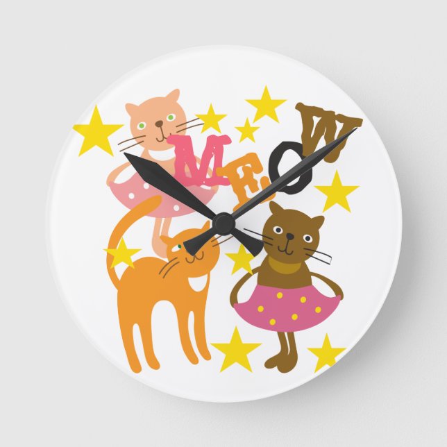 Dancing Cats Round Clock (Front)