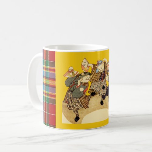 Dancing Cats Scottish Highland Fling Japanese Art Coffee Mug